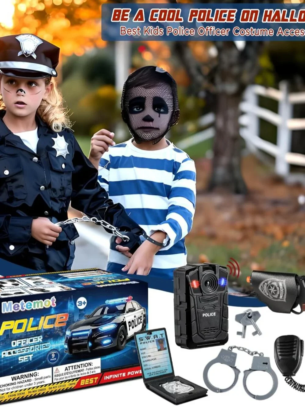 9Pcs Police Toys, Police Costume Accessories for Kids, Cop Costume Accessories,